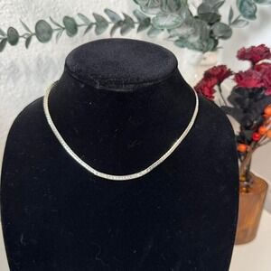 Vintage‎ Monet Silver-Tone Herringbone Necklace | Rhinestone Accents | Classic